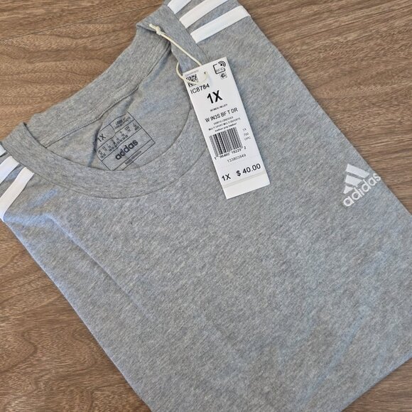 Adidas Shirt Womens 1X Dress Loose Fit Medium Three Stripes Grey Heather - Picture 6 of 16